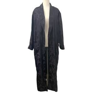 Vintage Victorias Secret Satin Robe Small Navy Long Jacquard‎ Floral Gold Label